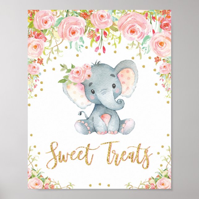 Póster Dulce Tratamientos Rótulo Chica Elefante Decoració (Frente)