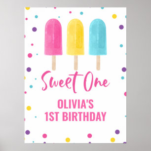 Póster Dulce Uno cumpleaños 1er Arcoíris Paleta Helada