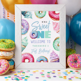Póster Dulce Uno Donuts Niño Cumpleaños 1 Bienvenida Fies