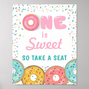 Póster Dulce Uno Tome Un Asiento Primer Cumpleaños Donuts