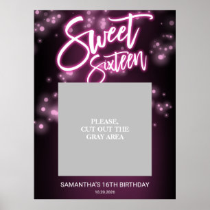 Póster Dulces 16 Cumpleaños Rosa Caliente Neon Glow Fiest