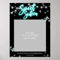 Dulces 16 Cumpleaños Teal Neon Glow Fiesta Oscura