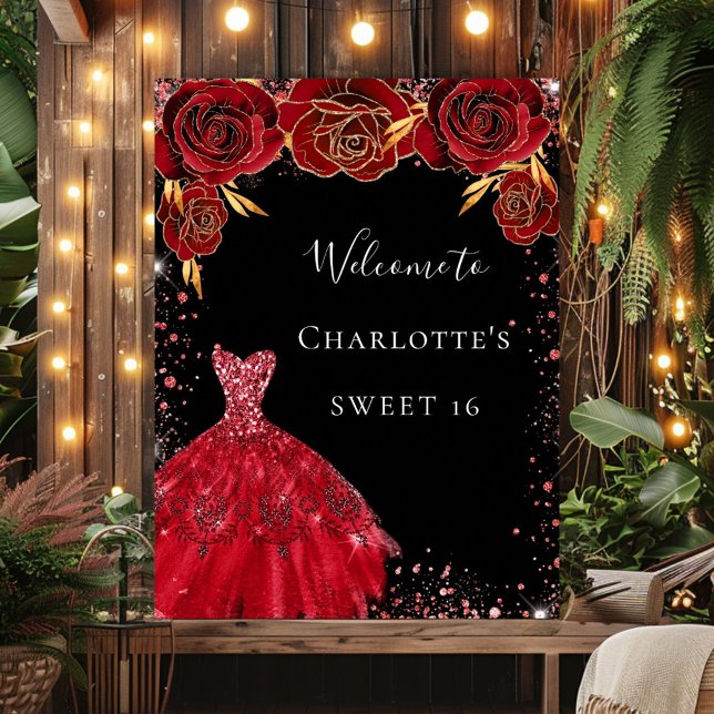 Póster Dulces 16 flores de vestido rojo negro bienvenidos (Subido por el creador)