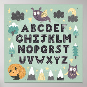 Póster Dulces Animales del Bosque ABC Alfabeto Caprichoso