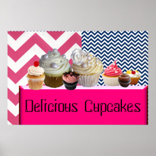 PÓSTER DULCES CUPCAKES TIENDA DE POSTRES/PINK AZUL BLANCO