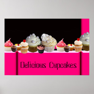 PÓSTER DULCES CUPCAKES TIENDA DEL DESIERTO/ ROSA NEGRO BL