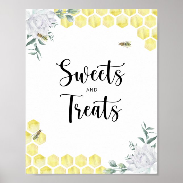 Póster dulces de abeja y poster de ducha para bebés (Frente)