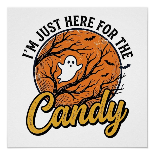 Póster Dulces de Halloween Fantasma Diseño Vectorial Vint (Anverso)