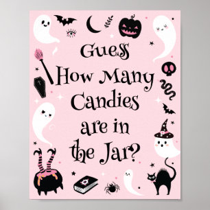 Póster Dulces de Halloween Rosa para Adivinar en Baby Sho