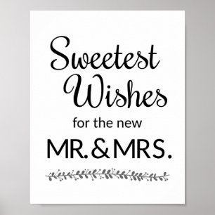 Póster Dulces Deseos Nuevo Sr. y Sra. Boda Rótulo