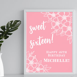 Póster Dulces Dieciséis Fiesta de Cumpleaños Rosa 16