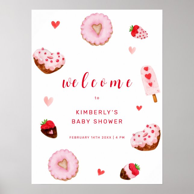 Póster Dulces Donas Corazón Bienvenida Baby Shower (Frente)