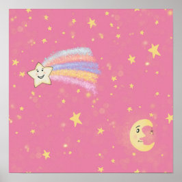Póster Dulces estrellas y luna en rosa