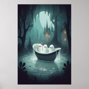 Póster Dulces Fantasmas Bañera Halloween, Fantasma Baño