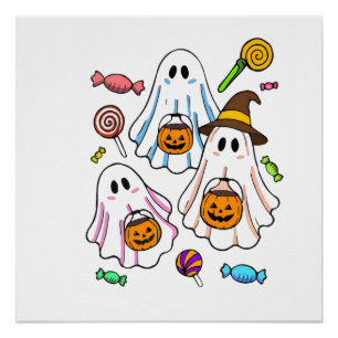 Póster Dulces Fantasmas Espeluznantes de Halloween & Truc