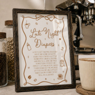 Póster Dulces Mensajes en Pañales para Baby Shower de Caf