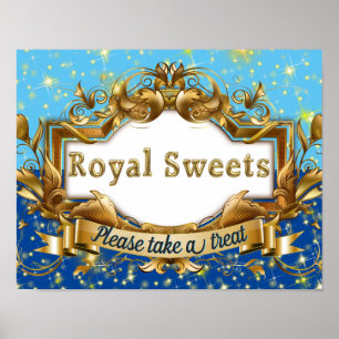 Póster Dulces reales Purpurina azul y dorado elegante