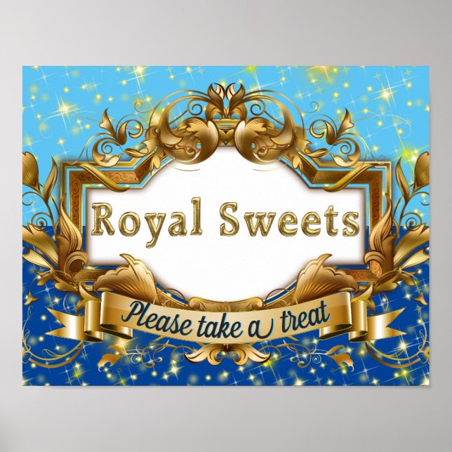 Póster Dulces reales|Purpurina azul y dorado elegante (Frente)