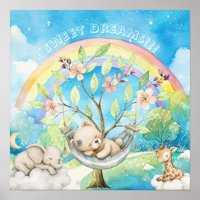 Póster Dulces Sueños Arcoíris Animales Dormidos Guardería (Frente)