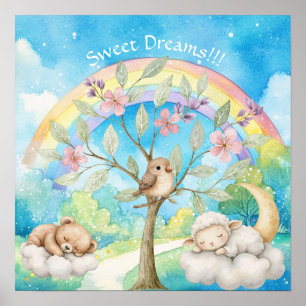Póster Dulces Sueños Arcoíris Cordero y Oso Guardería
