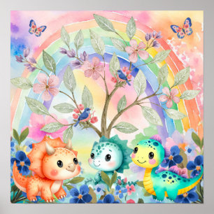Póster Dulces Sueños Arcoíris y Bebés Dinosaurios Guarder