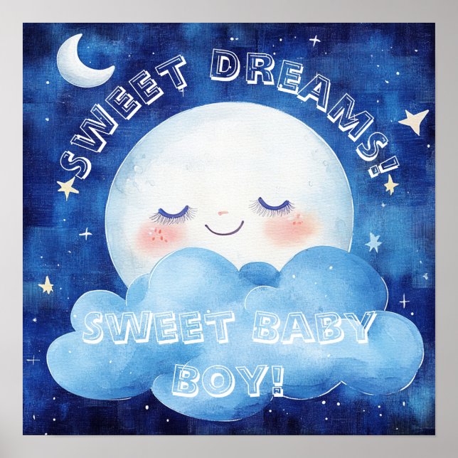 Póster Dulces Sueños Bebé Niño Azul Cielo Nocturno (Frente)