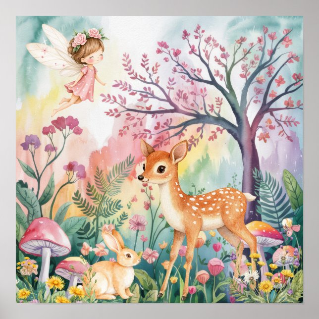 Póster Dulces Sueños Bosque Ciervos y Conejos Guardería  (Frente)