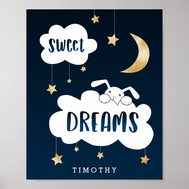 Póster Dulces Sueños Conejito Azul Personalizado (Frente)