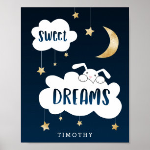 Póster Dulces Sueños Conejo Azul Personalizado