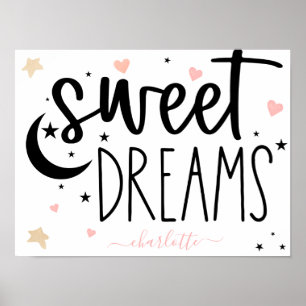Póster Dulces Sueños Corazones Estrellas Rosa Femenino