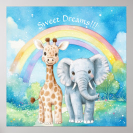 Póster Dulces Sueños Elefante Arcoíris y Jirafa para Guar