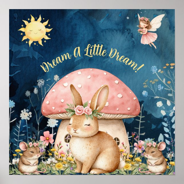Póster Dulces Sueños Floral Bunny & Mice Guardería  (Frente)