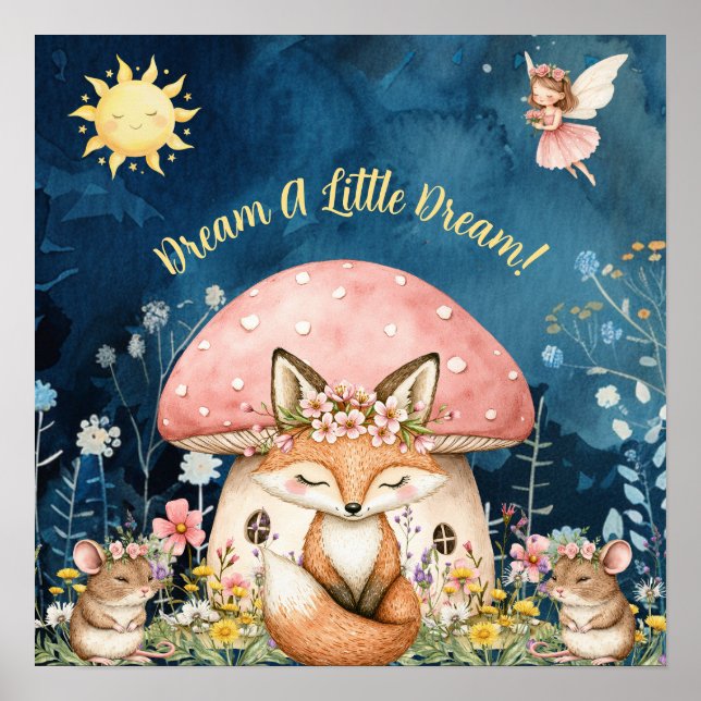 Póster Dulces Sueños Floral Fox & Mice Nursery  (Frente)