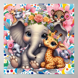 Póster Dulces Sueños Floral Jungla Animales Guardería