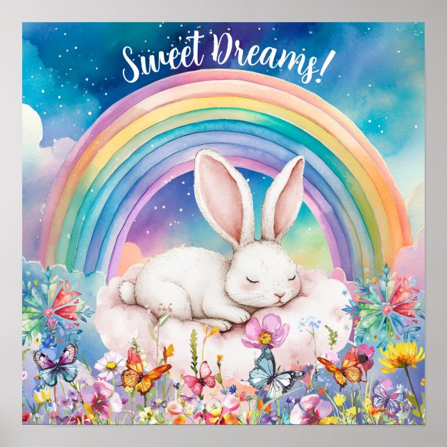Póster Dulces Sueños Florales Arcoíris y Conejito (Frente)
