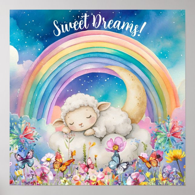 Póster Dulces Sueños Florales Arcoíris y Cordero (Frente)