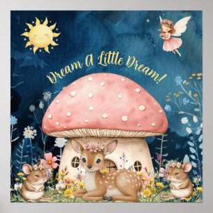 Póster Dulces Sueños Florales Reno y Ratones Lindos