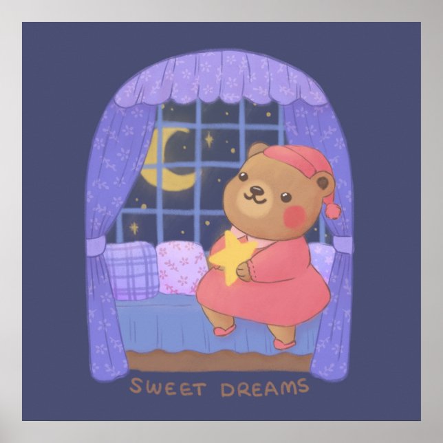 Póster Dulces Sueños: Ilustración de Oso de Peluche (Frente)