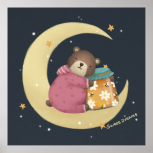 Póster Dulces Sueños: Ilustración de Oso y Miel