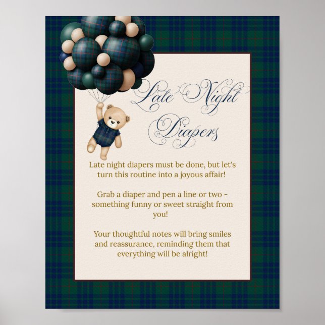 Póster Dulces sueños, pañal Preppy Teddy Globo Baby Showe (Frente)