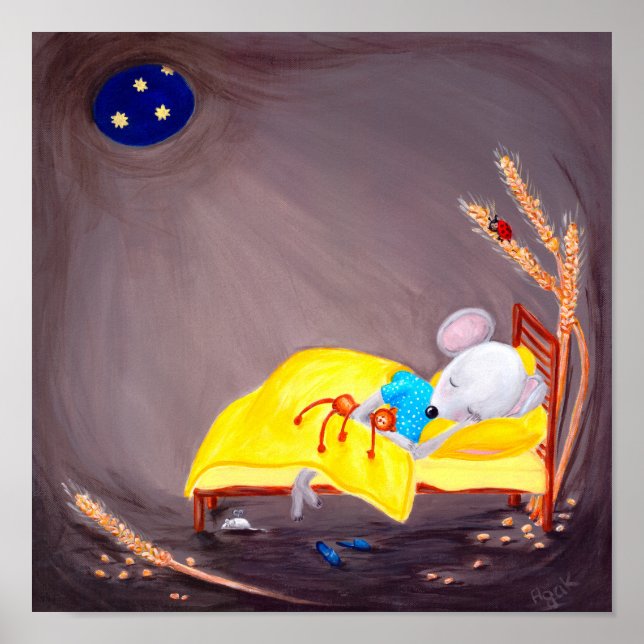 Póster Dulces Sueños | Ratón Pequeño y Lindo en el Cuarto (Frente)