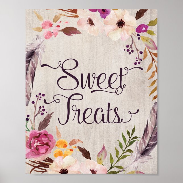 Póster Dulces tratamientos Rústicos Boho Floral Bridal Du (Frente)