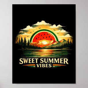 Póster Dulces vibraciones de verano sandía puesta de sol 