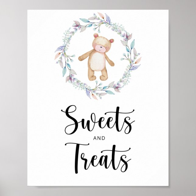Póster dulces y golosinas de osito shower de bebé  (Frente)