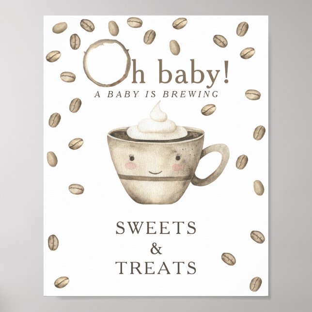 Póster Dulces y golosinas para baby shower Cartoon Coffee (Frente)