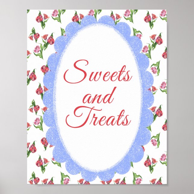 Póster Dulces y golosinas para baby shower de flores vint (Frente)