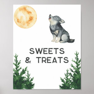 Póster Dulces y golosinas para baby shower de lobo