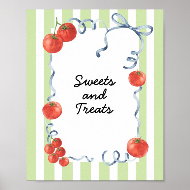 Póster Dulces y golosinas para baby shower de Tomate  (Frente)