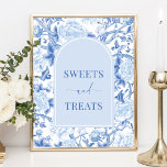 Póster Dulces y tratamientos Chinoiserie azul Rótulo de n<br><div class="desc">Este diseño de inspiración chinoiserie presenta elegantes flores botánicas y vegetación en tonos azules y blancos. Personalice la invitación con sus detalles y si desea reorganizar el estilo y la ubicación del texto,  pulse el botón "Haga clic para más personalizares".</div>