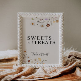 Póster Dulces Y Tratamientos Rótulo Boho Boda Flor Silves